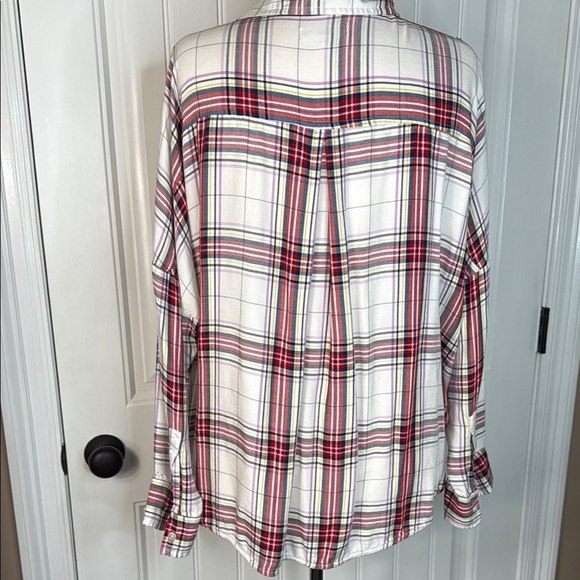 Lou & Grey for Loft red plaid wrap long sleeve top Sz XL - Picture 6 of 9